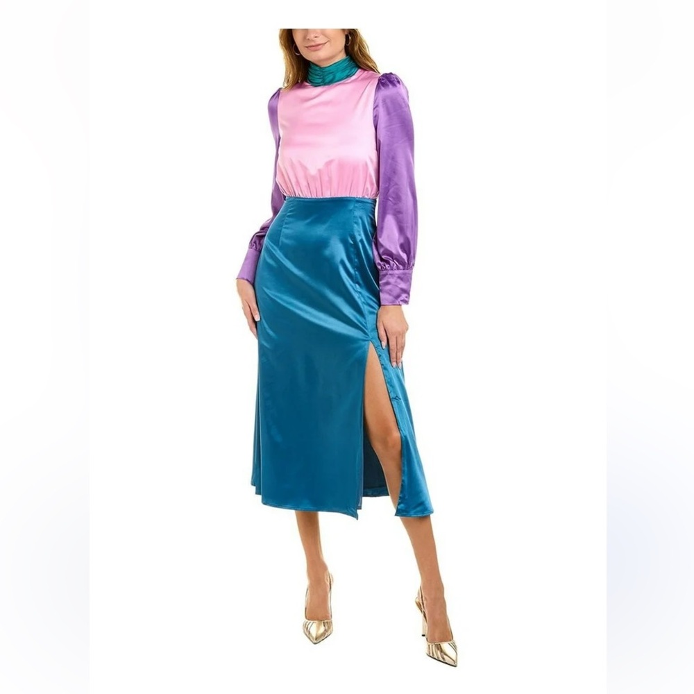 Olivia Rubin Gwen color blocked multi color long sleeve  maxi dress US 2 NWT